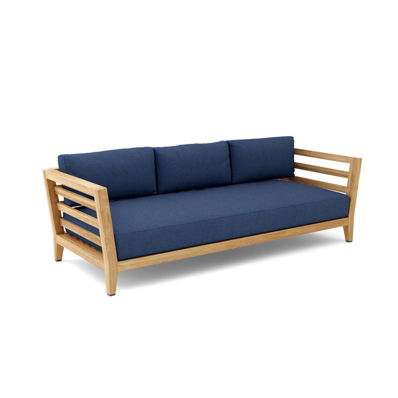 Natural Finish Teak 3-Seater Outdoor Bench with Sunbrella Cushions