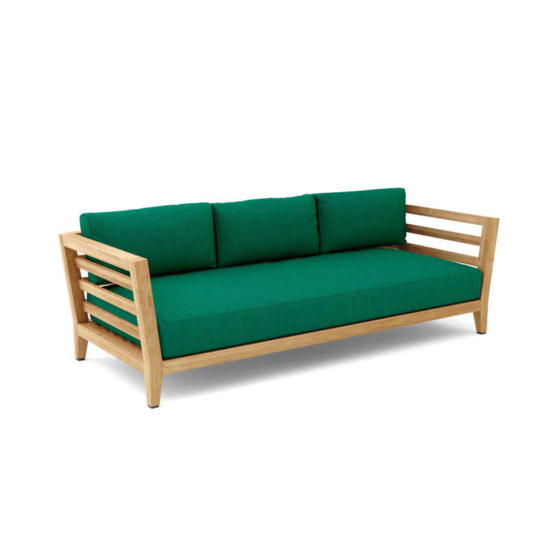 Natural Finish Teak 3-Seater Outdoor Bench with Sunbrella Cushions