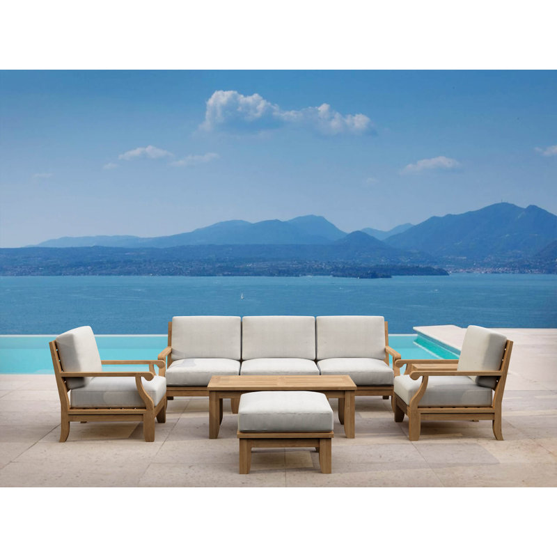 Riviera 5-Piece Teak Outdoor Conversation Set with Gray Cushions