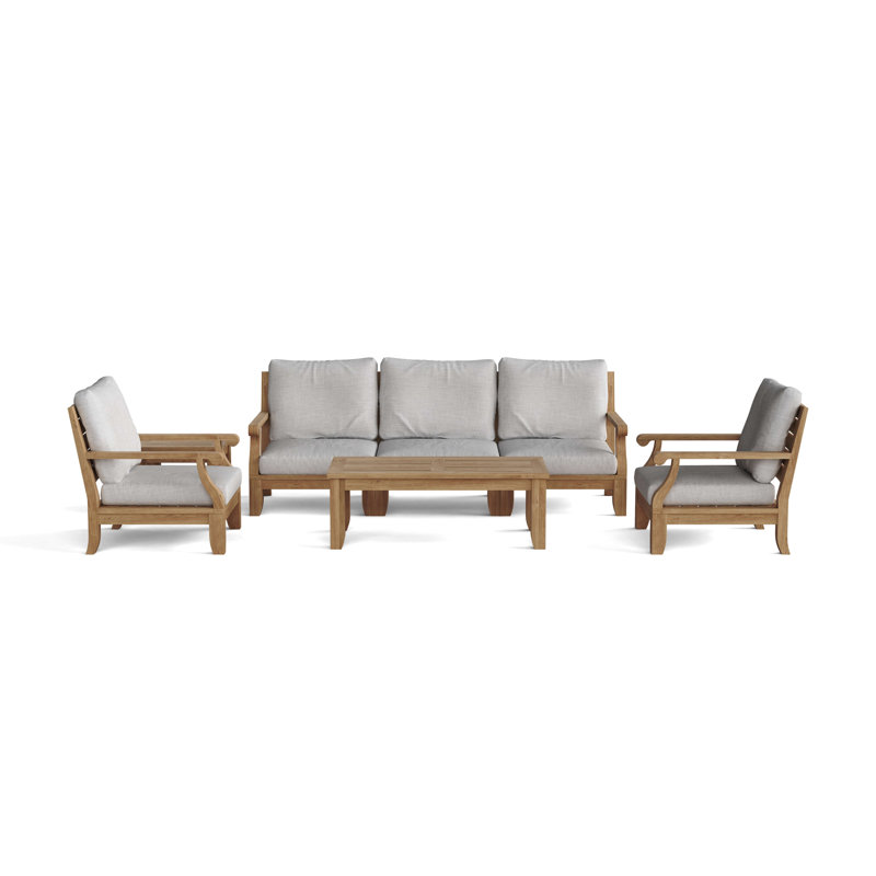 Riviera 7-Piece Teak Outdoor Conversation Set with Gray Cushions