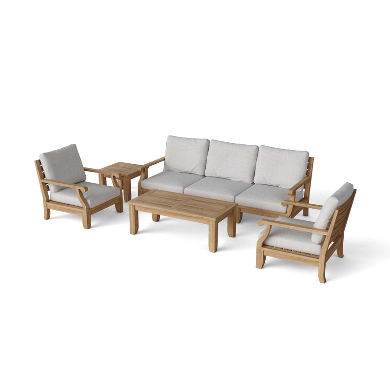 Riviera 7-Piece Teak Outdoor Conversation Set with Gray Cushions