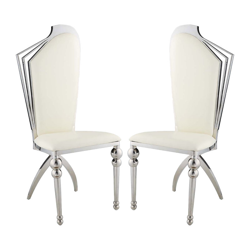 Elegant Beige Faux Leather Side Chair with Chrome Metal Frame
