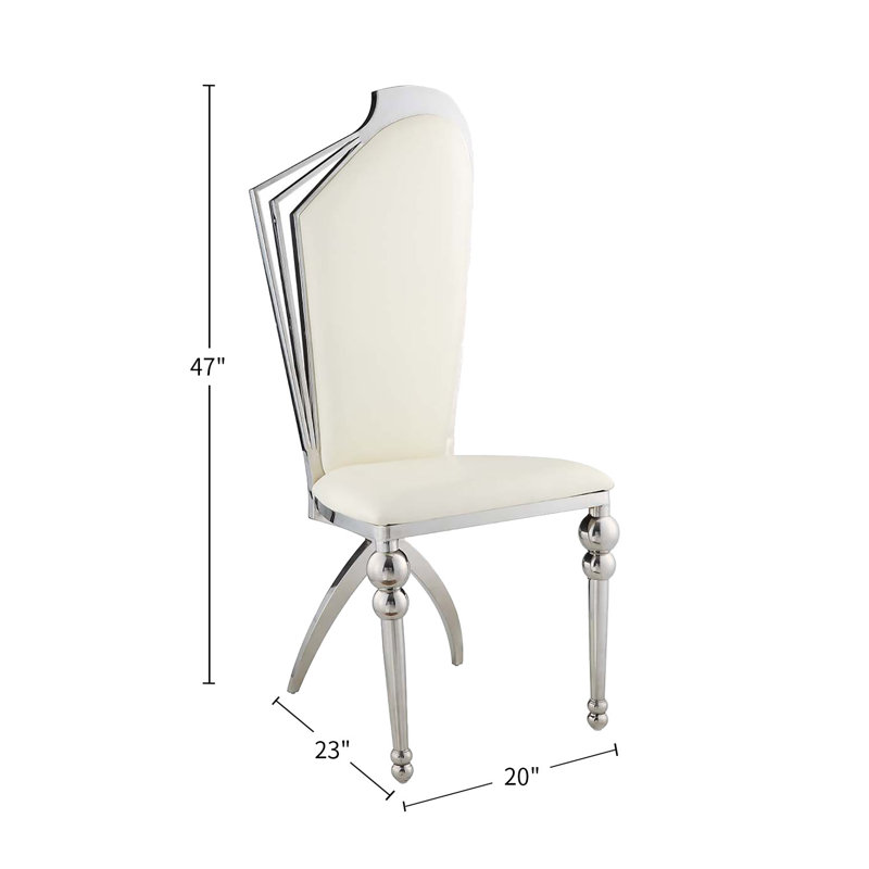 Elegant Beige Faux Leather Side Chair with Chrome Metal Frame