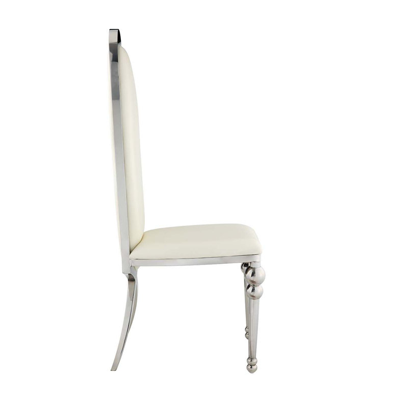 Elegant Beige Faux Leather Side Chair with Chrome Metal Frame