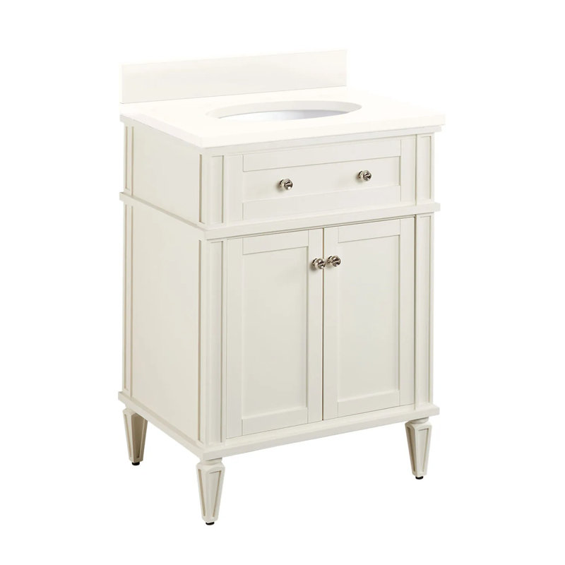 24" Soft White Freestanding Bathroom Vanity with Quartz Top