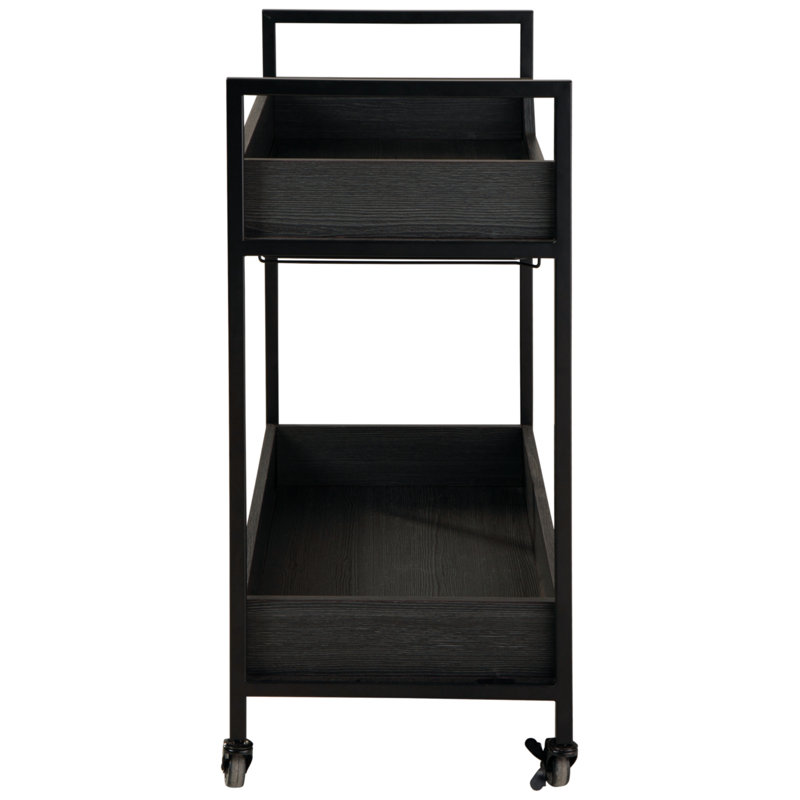 Transitional Black and Gray Bar Cart with Wine Rack and Storage