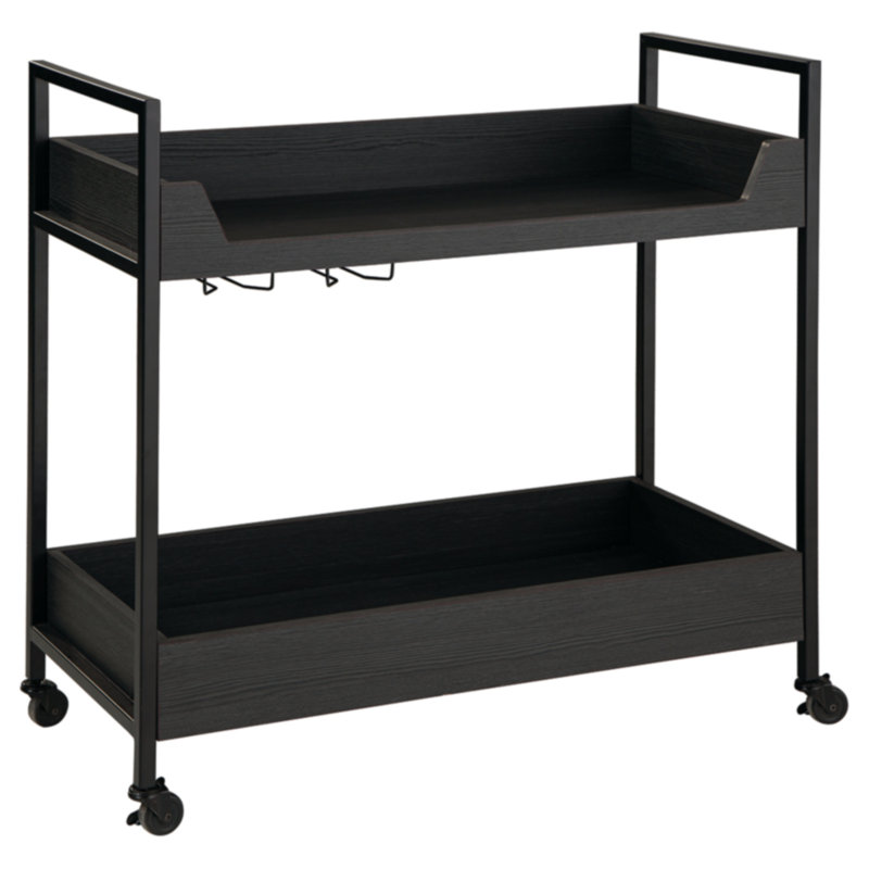 Transitional Black and Gray Bar Cart with Wine Rack and Storage