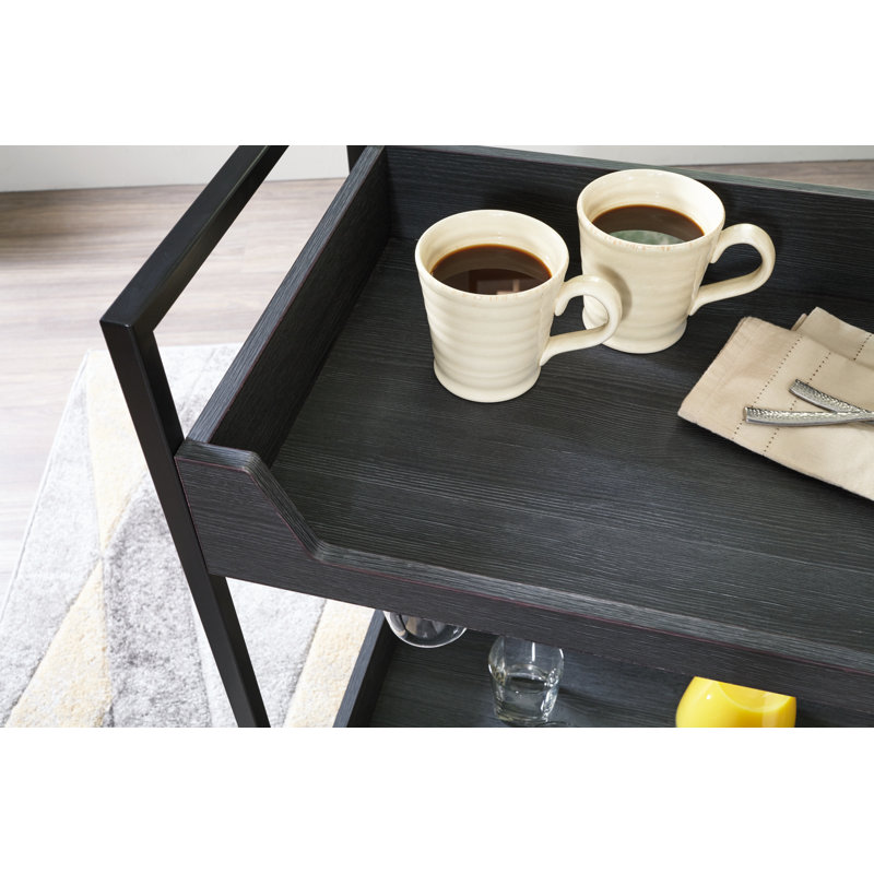 Transitional Black and Gray Bar Cart with Wine Rack and Storage