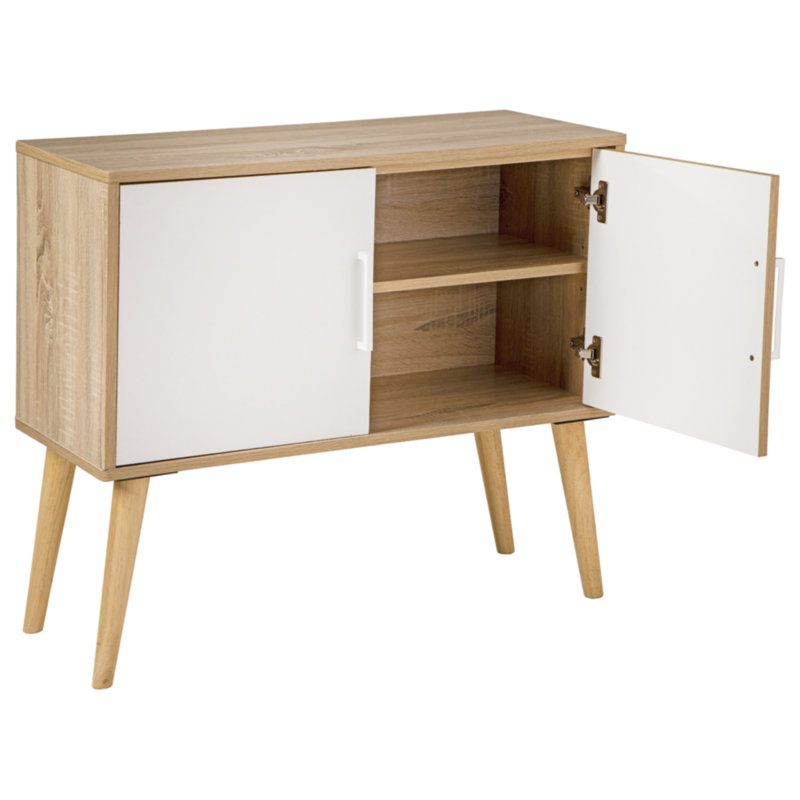 Transitional Orinfield 2-Door Freestanding Cabinet with Adjustable Shelving - White/Beige