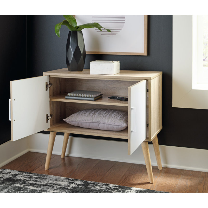Transitional Orinfield 2-Door Freestanding Cabinet with Adjustable Shelving - White/Beige
