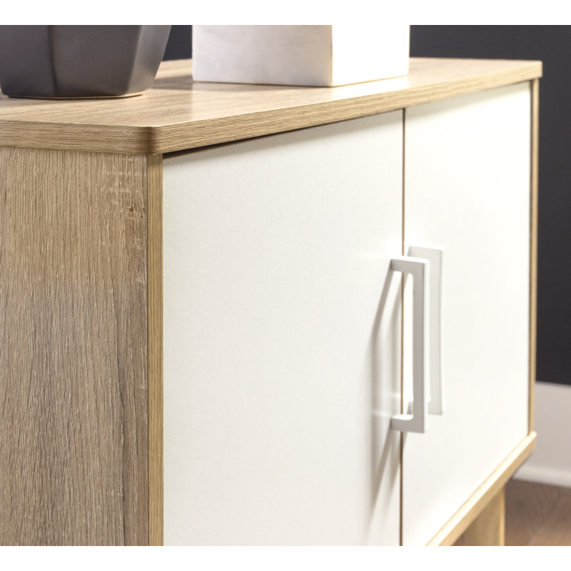 Transitional Orinfield 2-Door Freestanding Cabinet with Adjustable Shelving - White/Beige