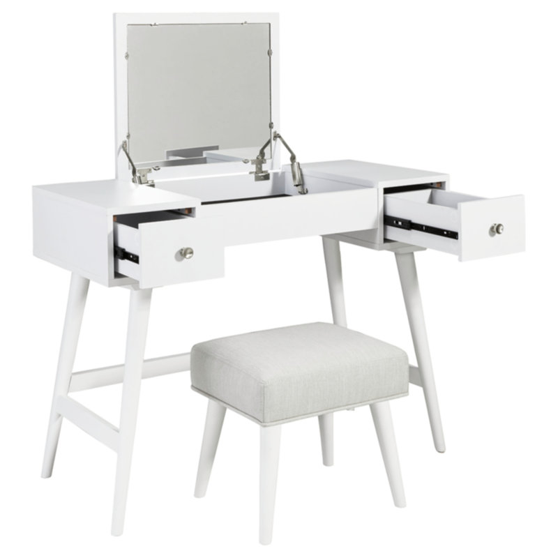 White 40" Modern Vanity with Bench and Drawers