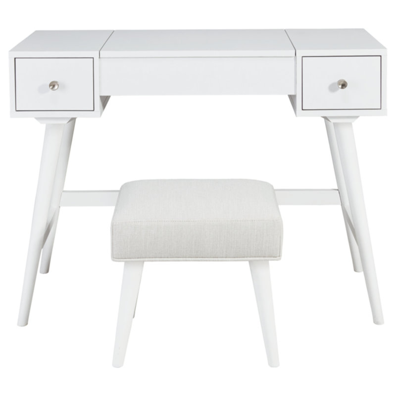 White 40" Modern Vanity with Bench and Drawers