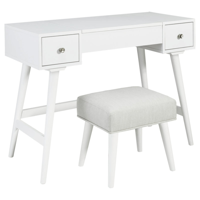 White 40" Modern Vanity with Bench and Drawers