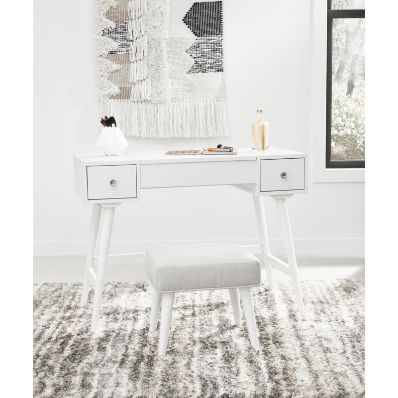 White 40" Modern Vanity with Bench and Drawers