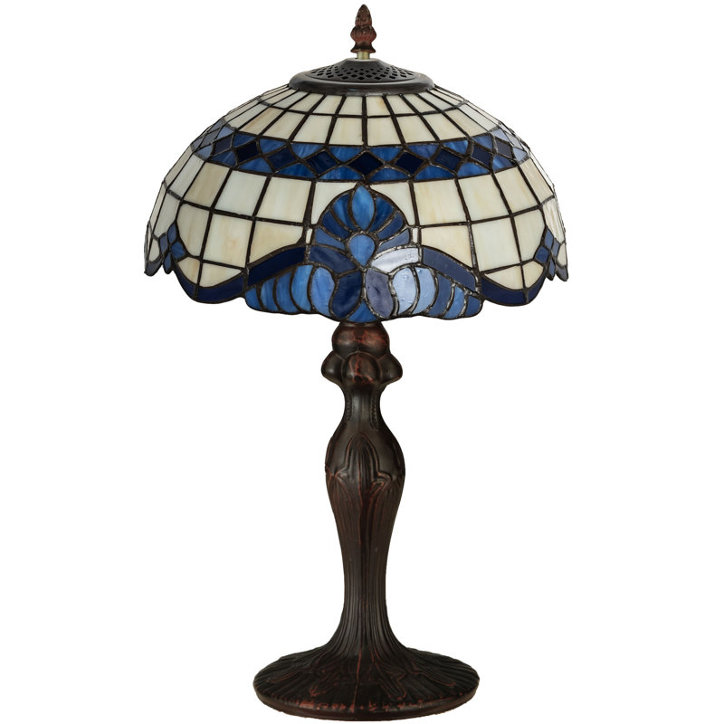 Elegant Baroque 1-Light Accent Table Lamp in Blue Stained Glass