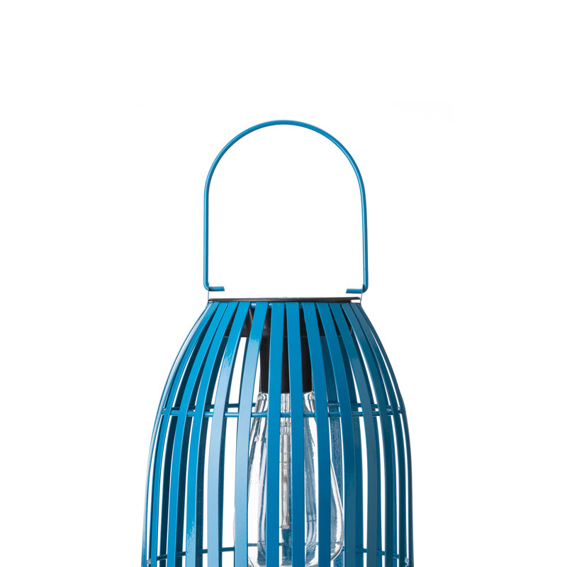 9.75" Blue Metal Solar Powered Hanging Lantern