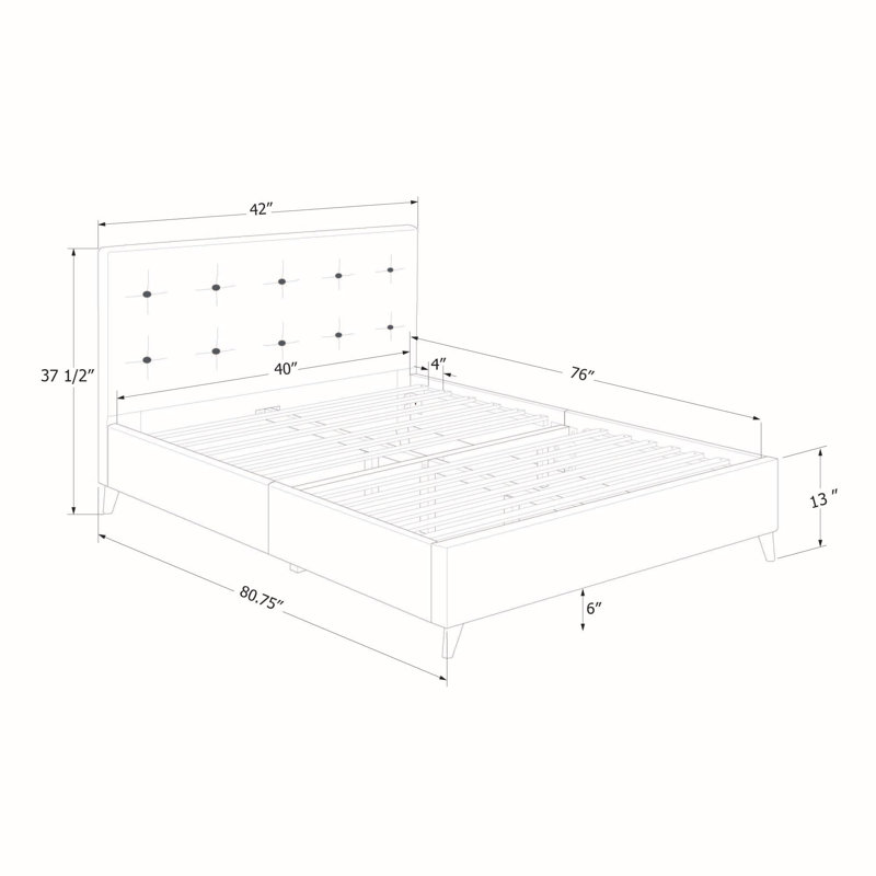 Twin Fusion Medium Gray Upholstered Platform Bed with Tufted Headboard