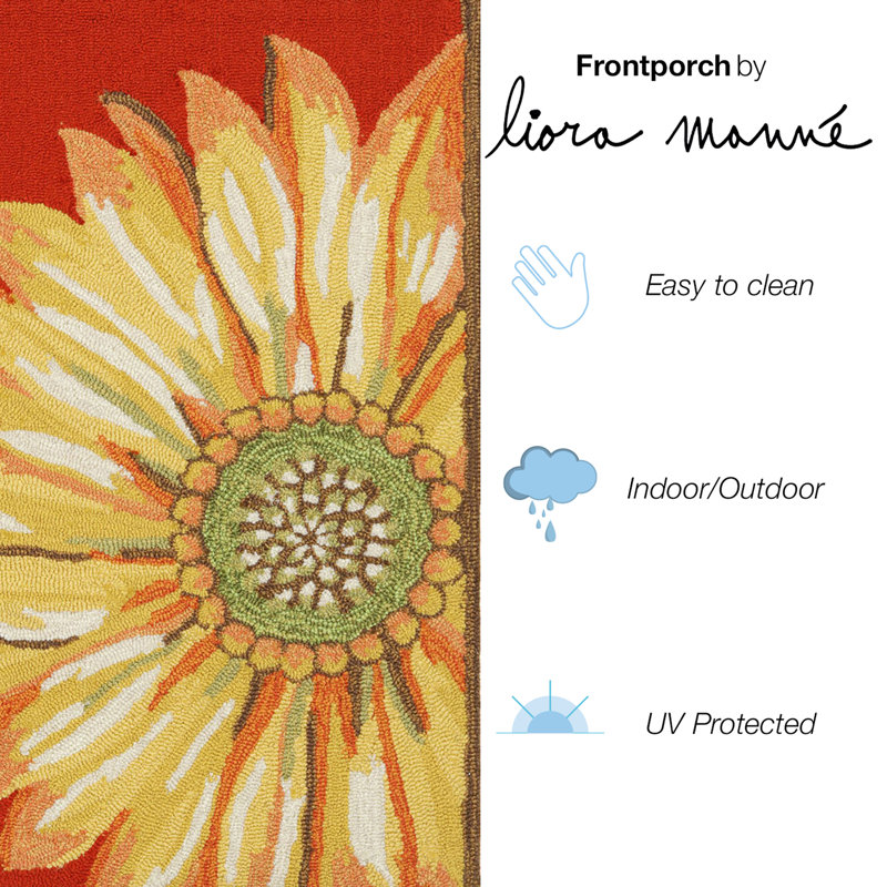 Sunflower Bliss Red Synthetic 31" Rectangular Indoor/Outdoor Rug