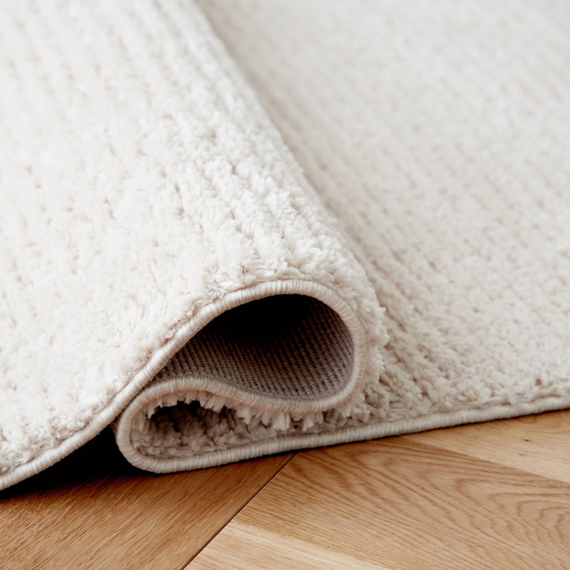 Sethmond Contemporary Ivory Striped Medium Synthetic Area Rug