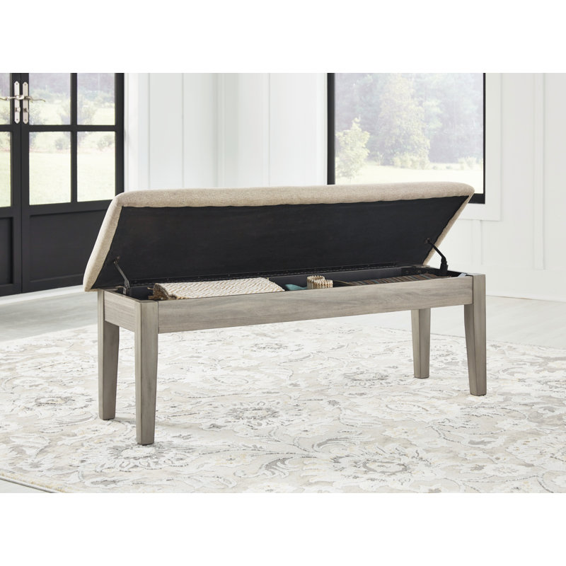Modern Farmhouse 49" Beige Cushioned Storage Bench with Gray Finish