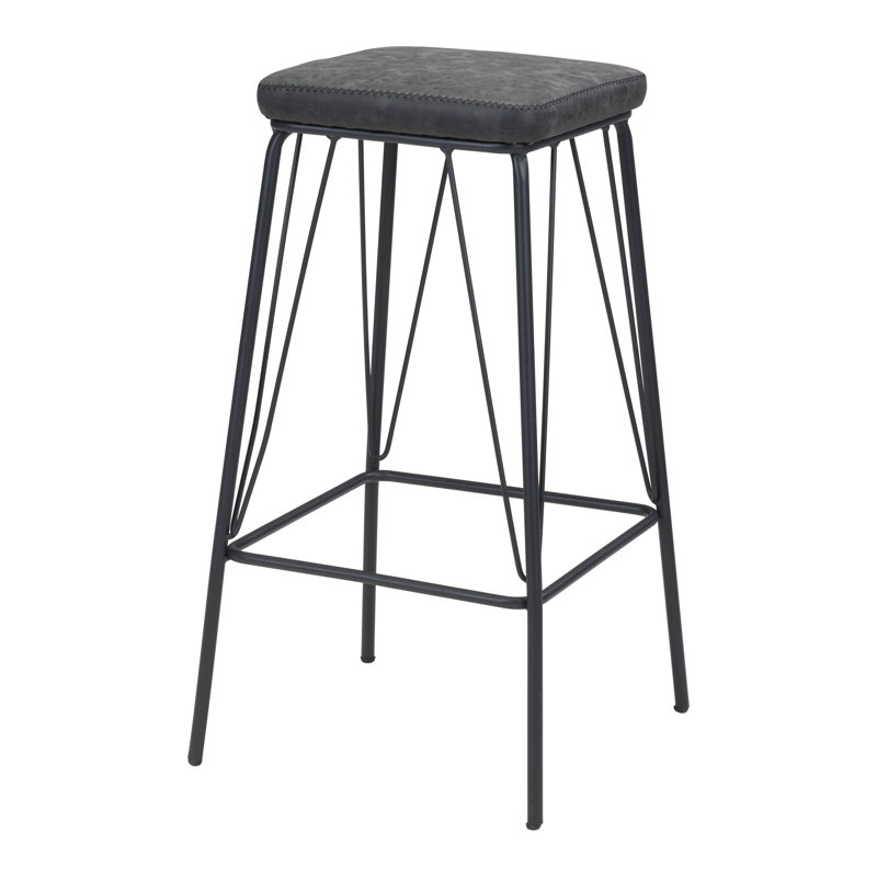 Samuel Adjustable Backless Vintage Black Metal and Wood Bar Stool
