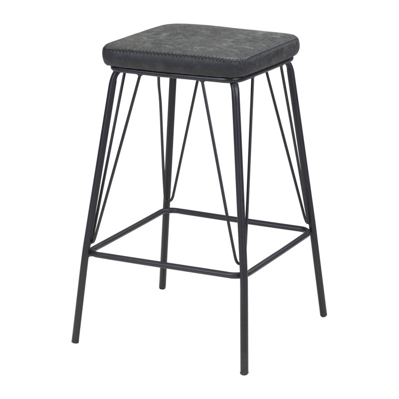 Samuel Adjustable Backless Vintage Black Metal and Wood Bar Stool