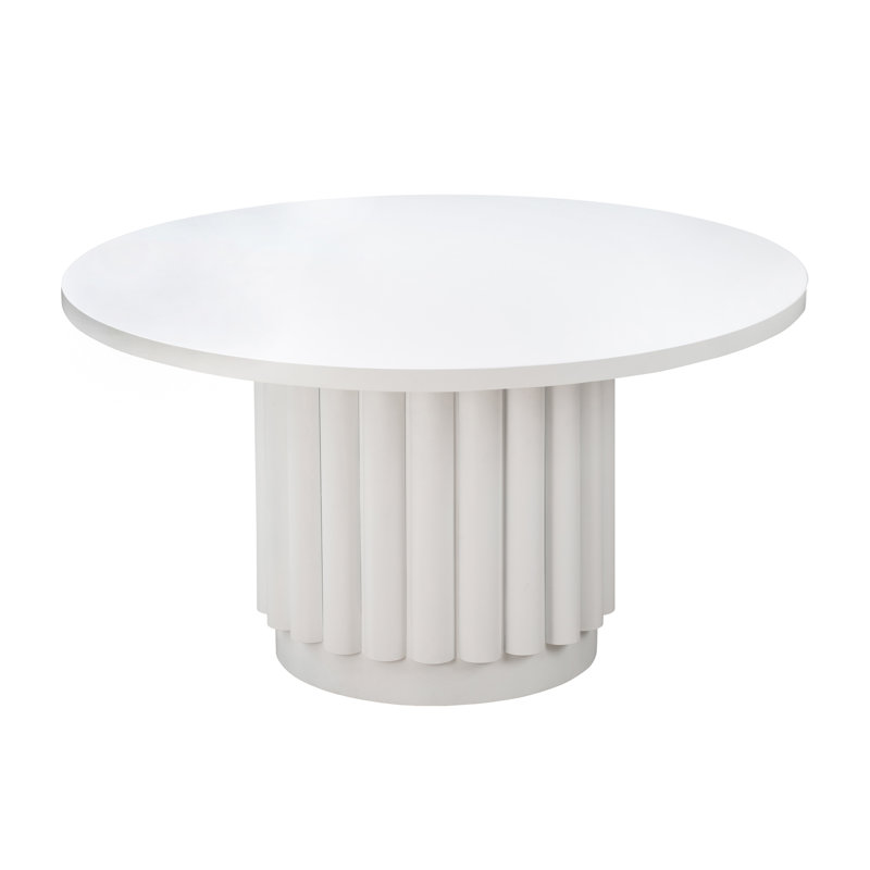 55" White Round Wood Dining Table with Pedestal Base