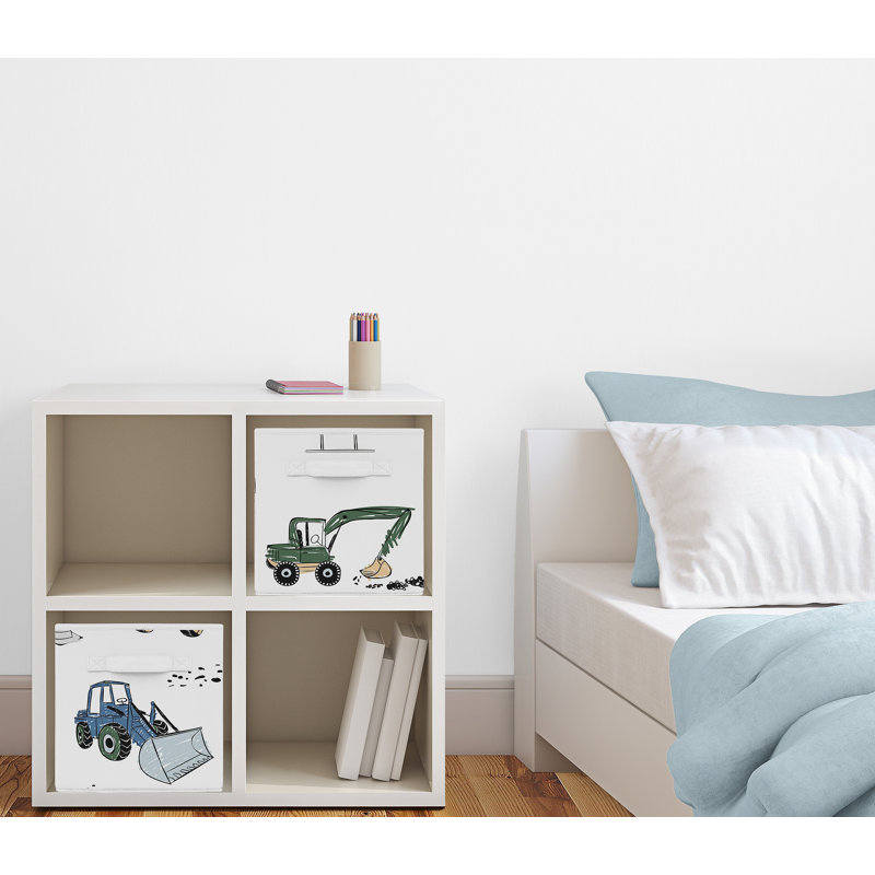 Kids' Green and Blue Construction Truck Fabric Storage Bins, Set of 2