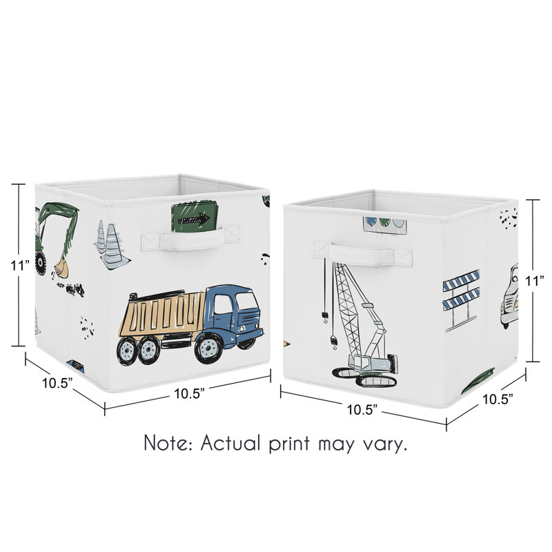 Kids' Green and Blue Construction Truck Fabric Storage Bins, Set of 2
