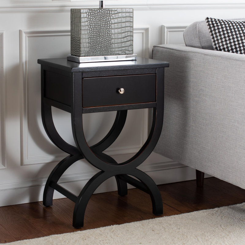 Safavieh Transitional Black Wood and Metal Nightstand with Storage