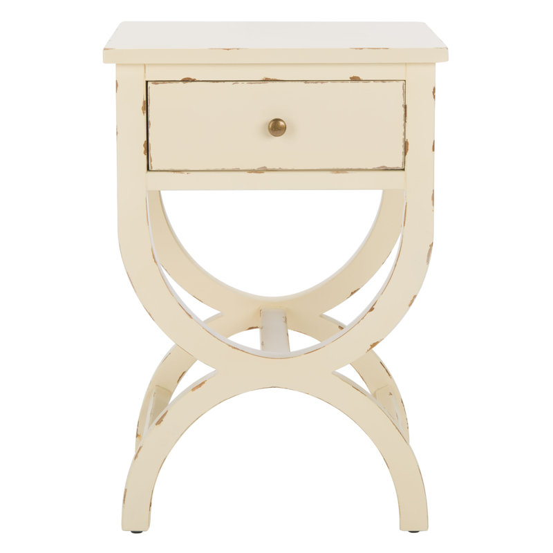 Vintage Cream Transitional Poplar End Table with Zinc Knob