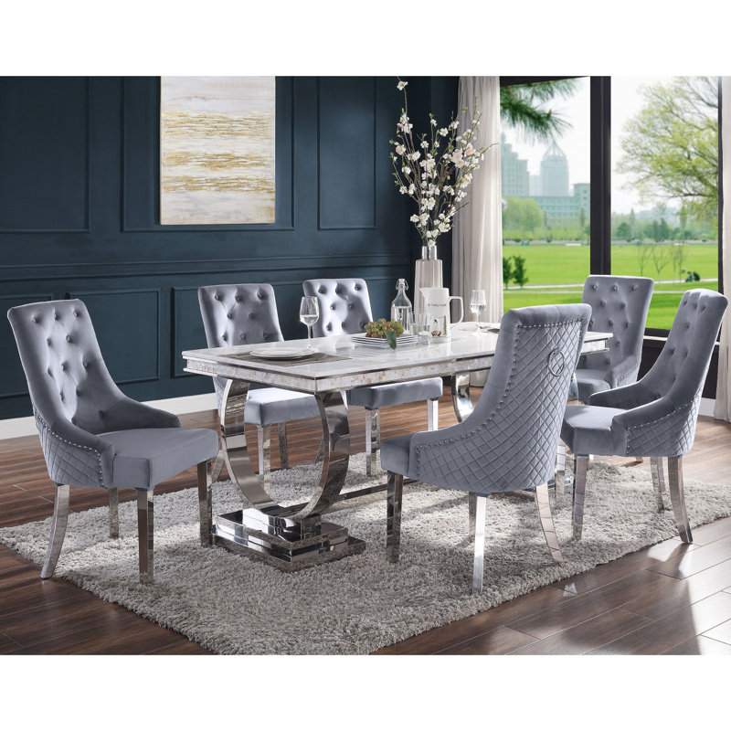 White Faux Marble Top Stainless Steel Dining Table