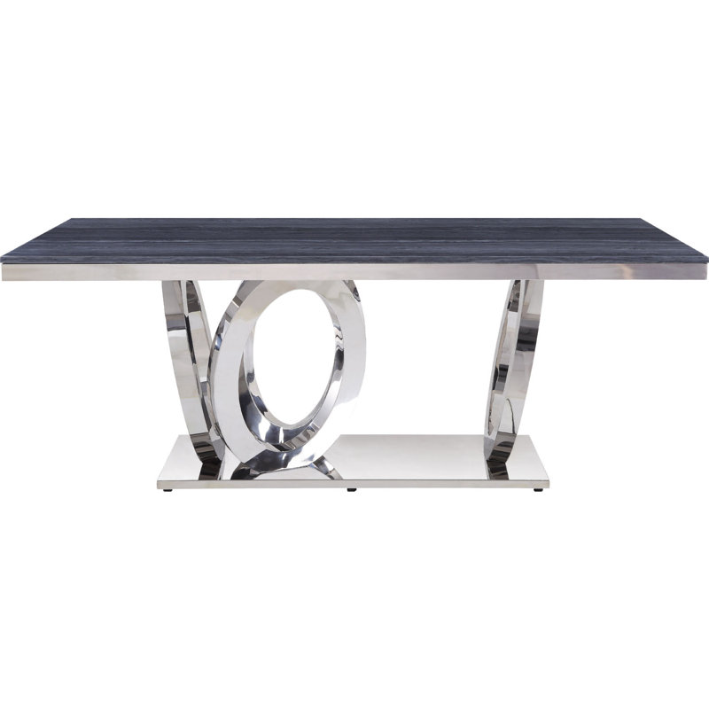 Gray Faux Marble and Stainless Steel Dining Table