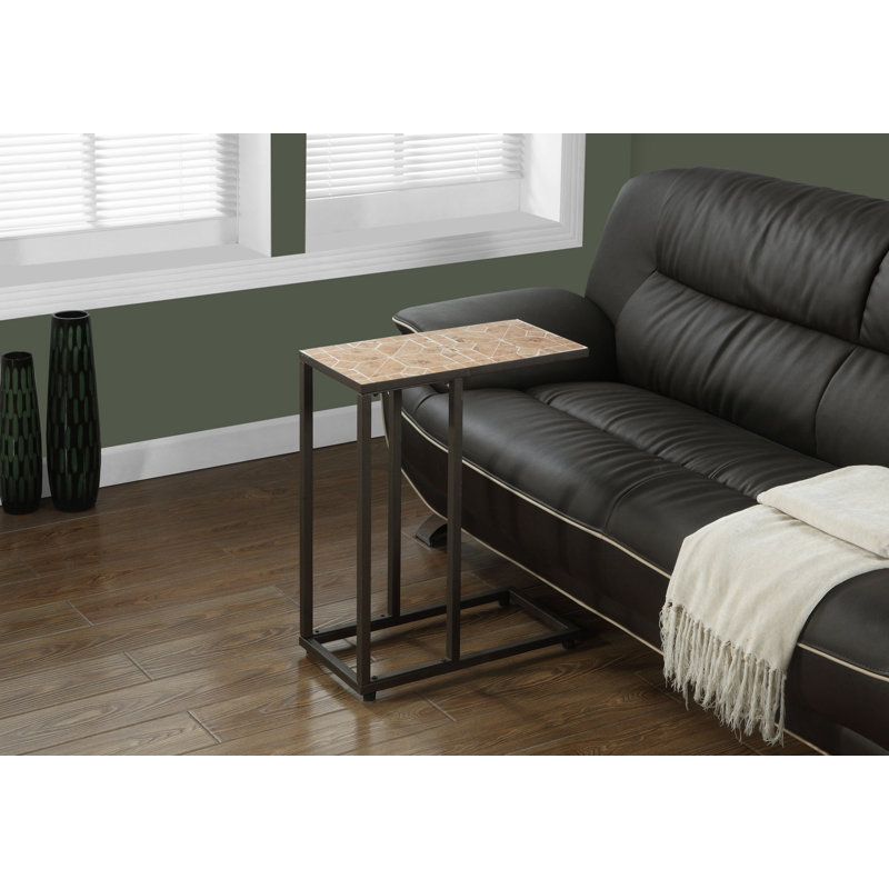 Terracotta Tile Top Brown Metal C-Shaped Accent Table