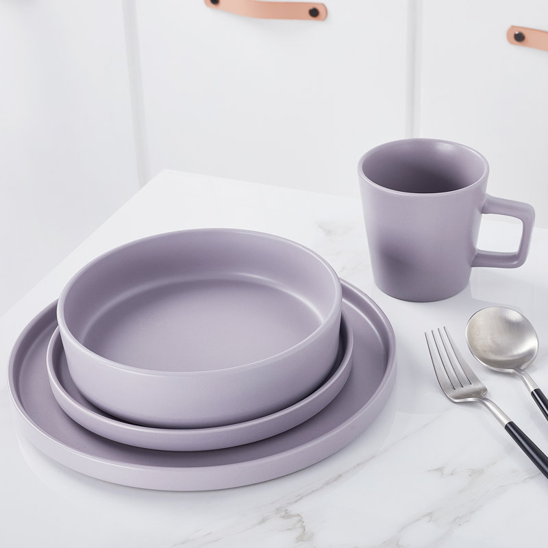 Light Gray Ceramic 16-Piece Dinnerware Set, Service for 4