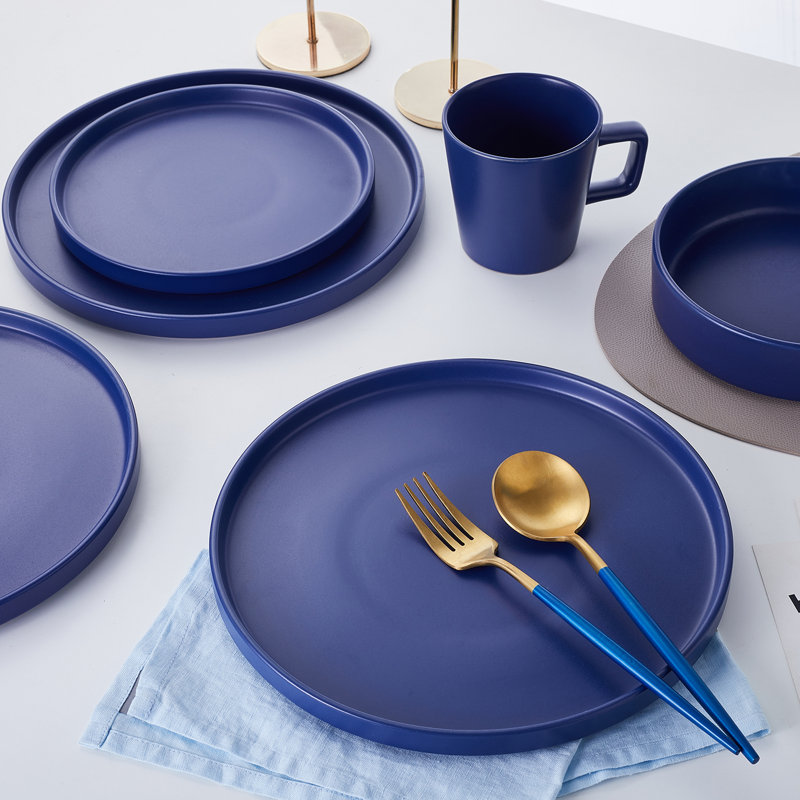 Blue Ceramic 16-Piece Dinnerware Set, Service for 4