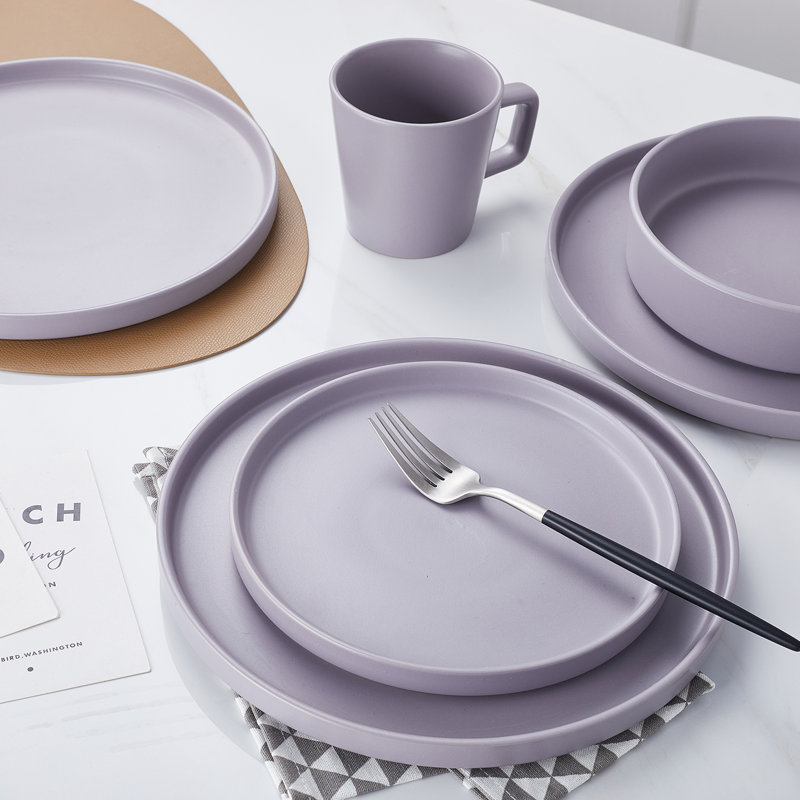 Light Gray Ceramic 16-Piece Dinnerware Set, Service for 4