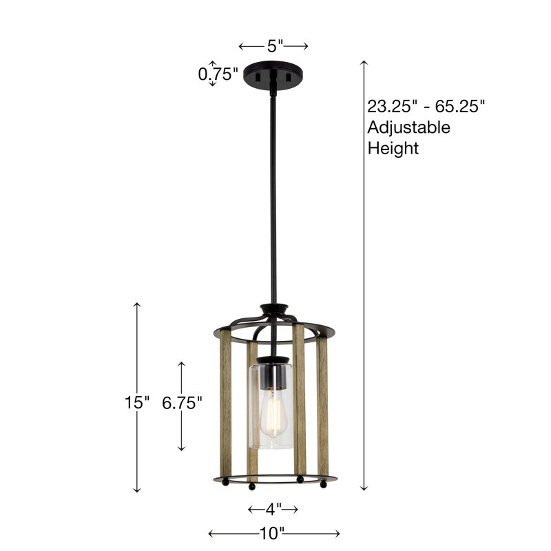 Houston Modern Farmhouse Black Pendant Light with Clear Glass Shade
