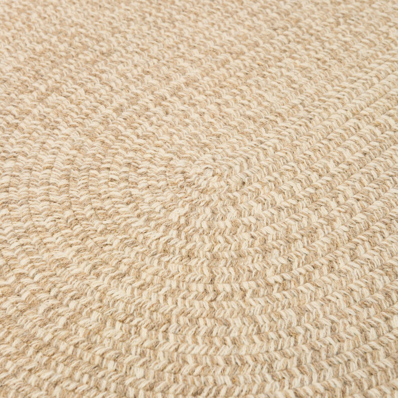 Beige Handmade Braided Wool Oval 9' x 12' Rug