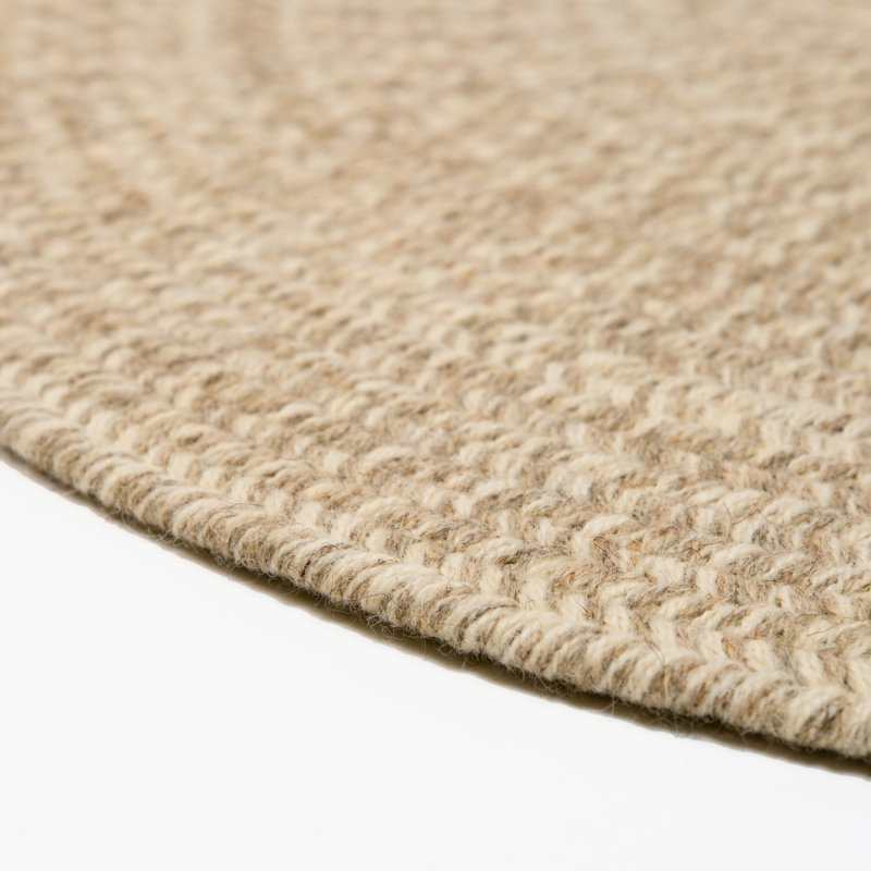 Beige Handmade Braided Wool Oval 9' x 12' Rug