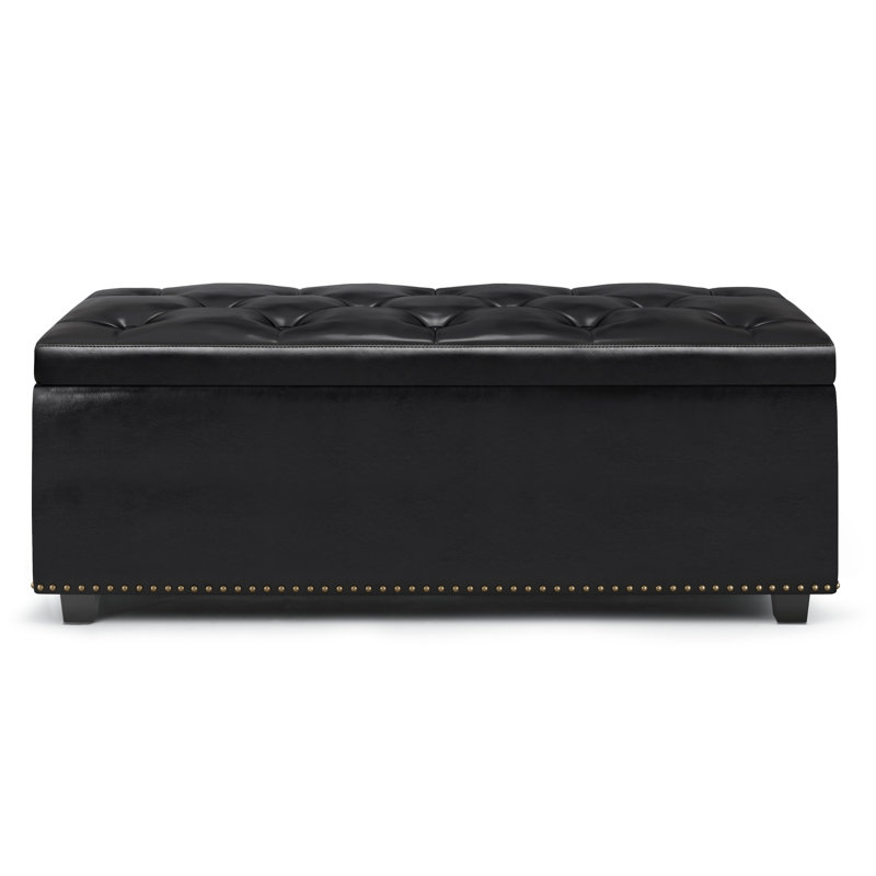 Hamilton Midnight Black Faux Leather Tufted Storage Footstool