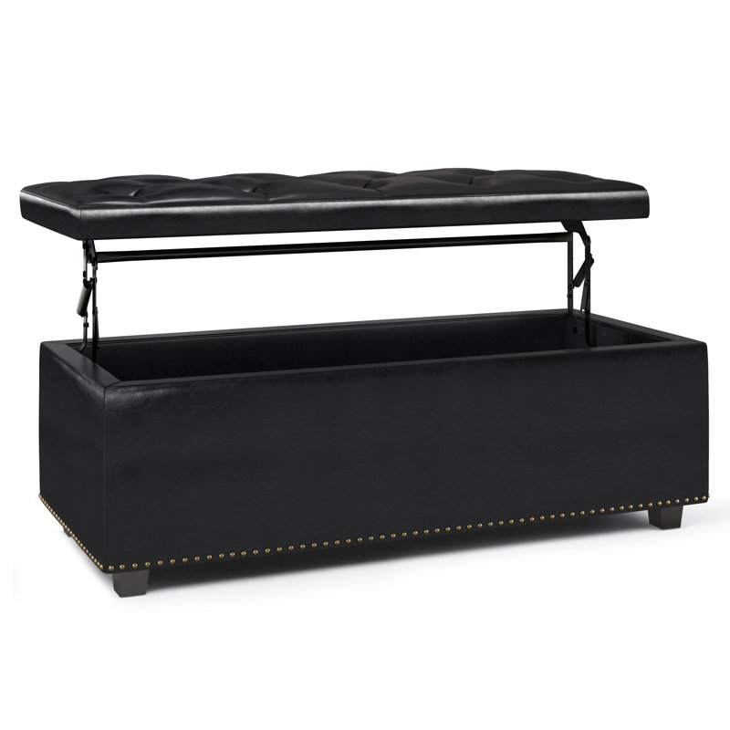Hamilton Midnight Black Faux Leather Tufted Storage Footstool