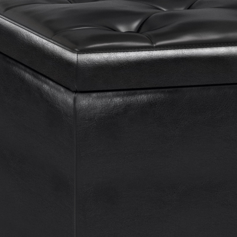 Hamilton Midnight Black Faux Leather Tufted Storage Footstool