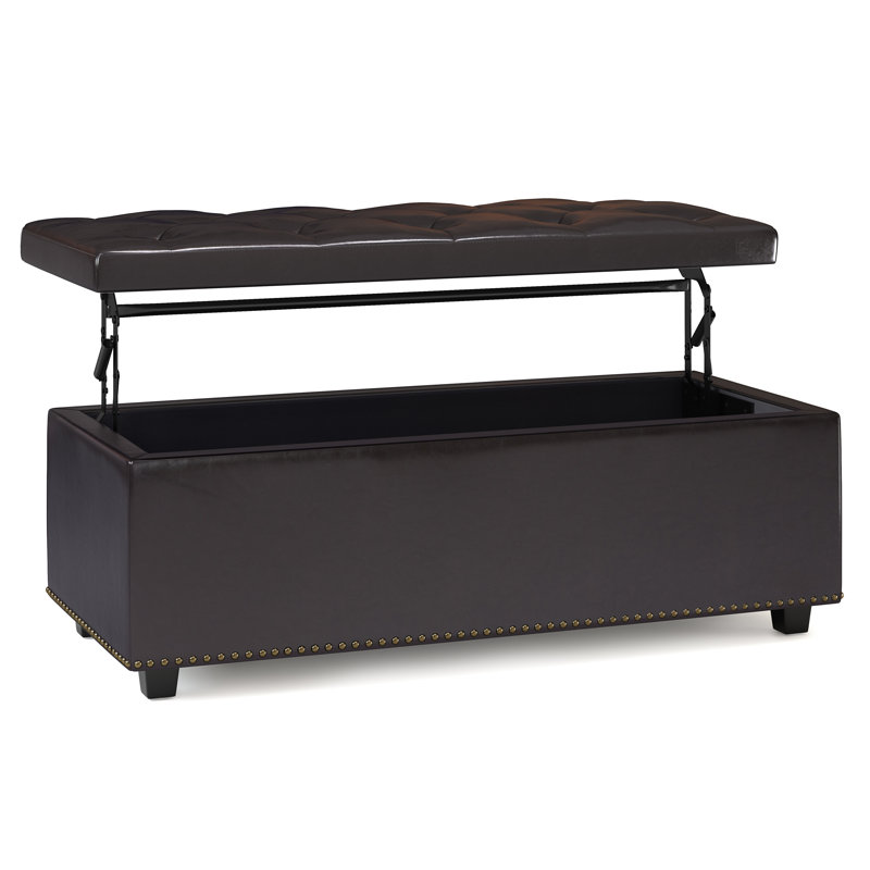 Hamilton 44" Contemporary Tanners Brown Faux Leather Lift-Top Storage Ottoman
