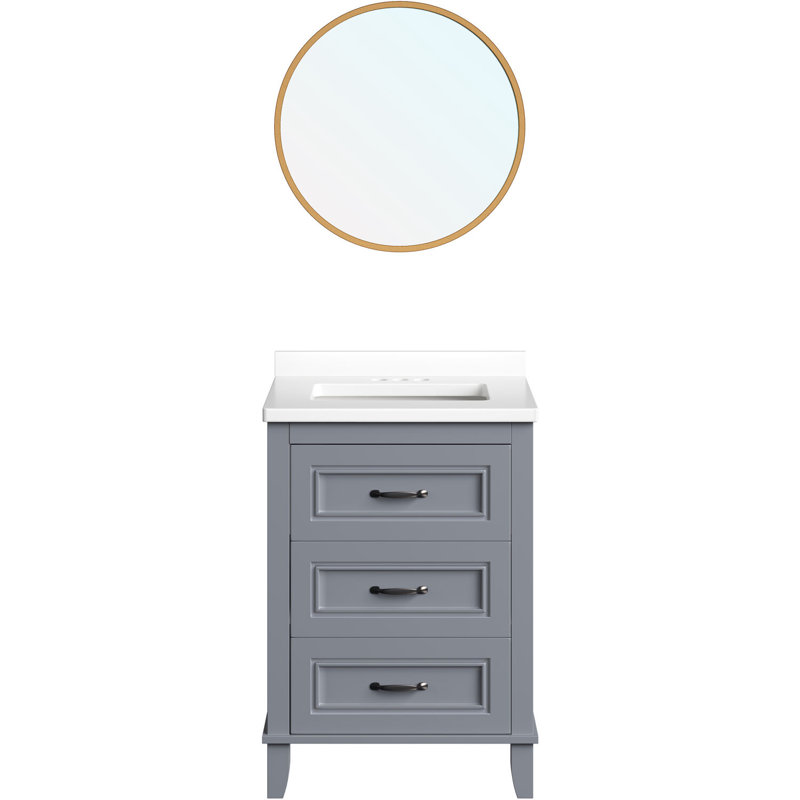 Ambridge 24'' White Engineered Stone Vanity Set with Gold-Framed Mirror