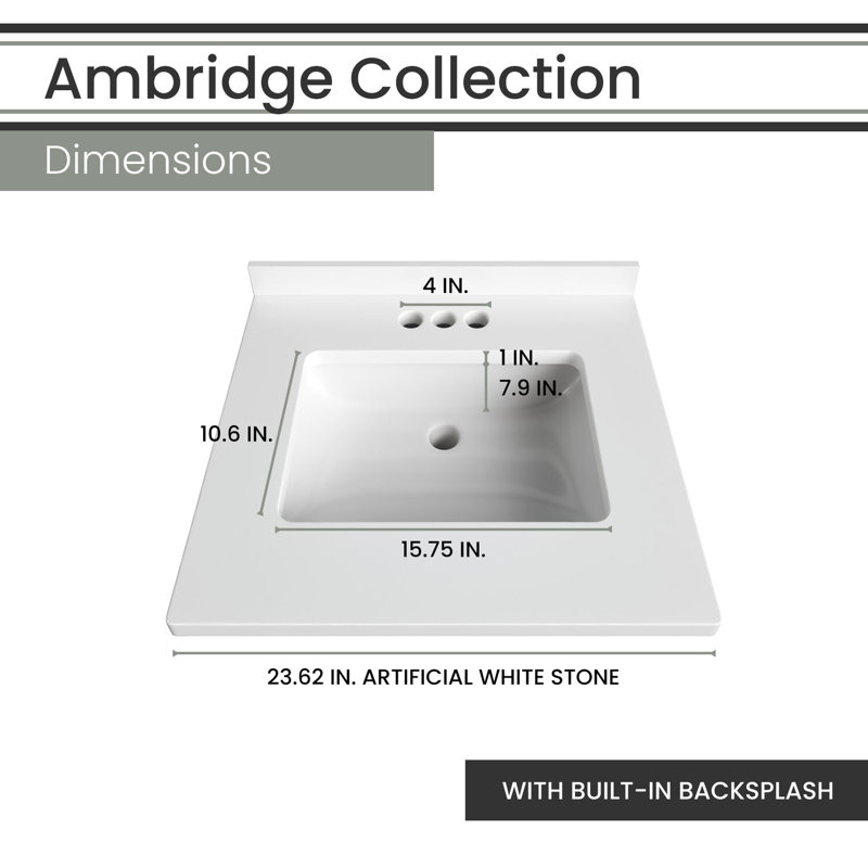 Ambridge 24'' White Engineered Stone Vanity Set with Gold-Framed Mirror