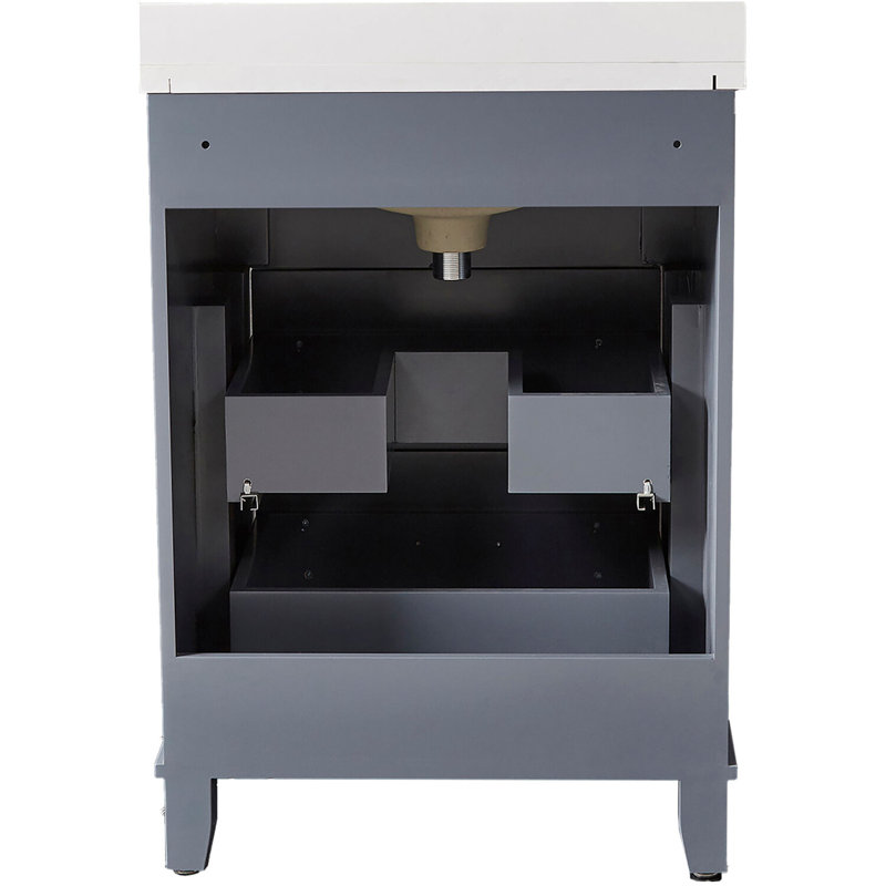 Ambridge 24'' White Engineered Stone Vanity Set with Gold-Framed Mirror