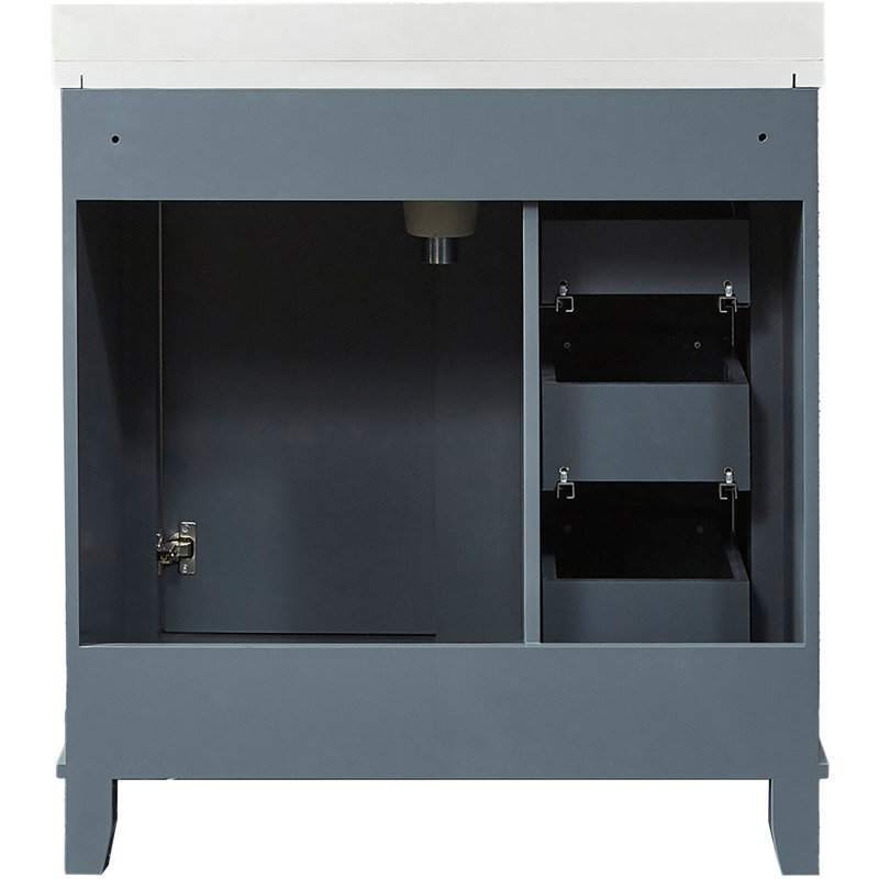 31" Black and Maple Engineered Stone Vanity Cabinet with Mirror