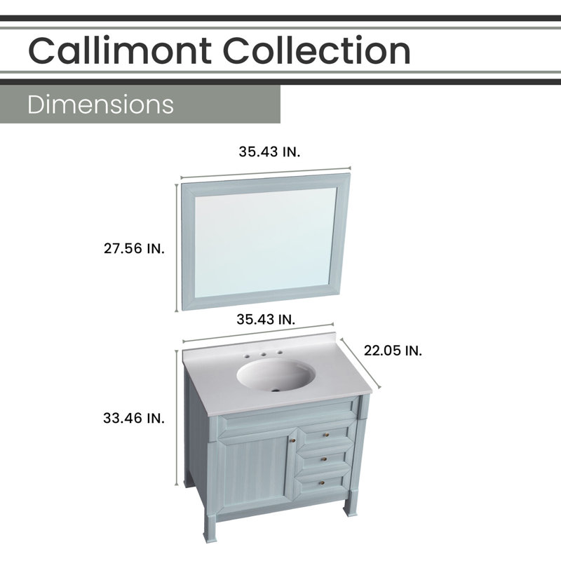 Callimont Elegance 36'' Pre-Assembled Bathroom Vanity Set with Artificial Stone Top in Blue